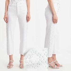 Levi's Studded Ribcage Straight White High Rise Jeans Size 24x29 Boho Festival